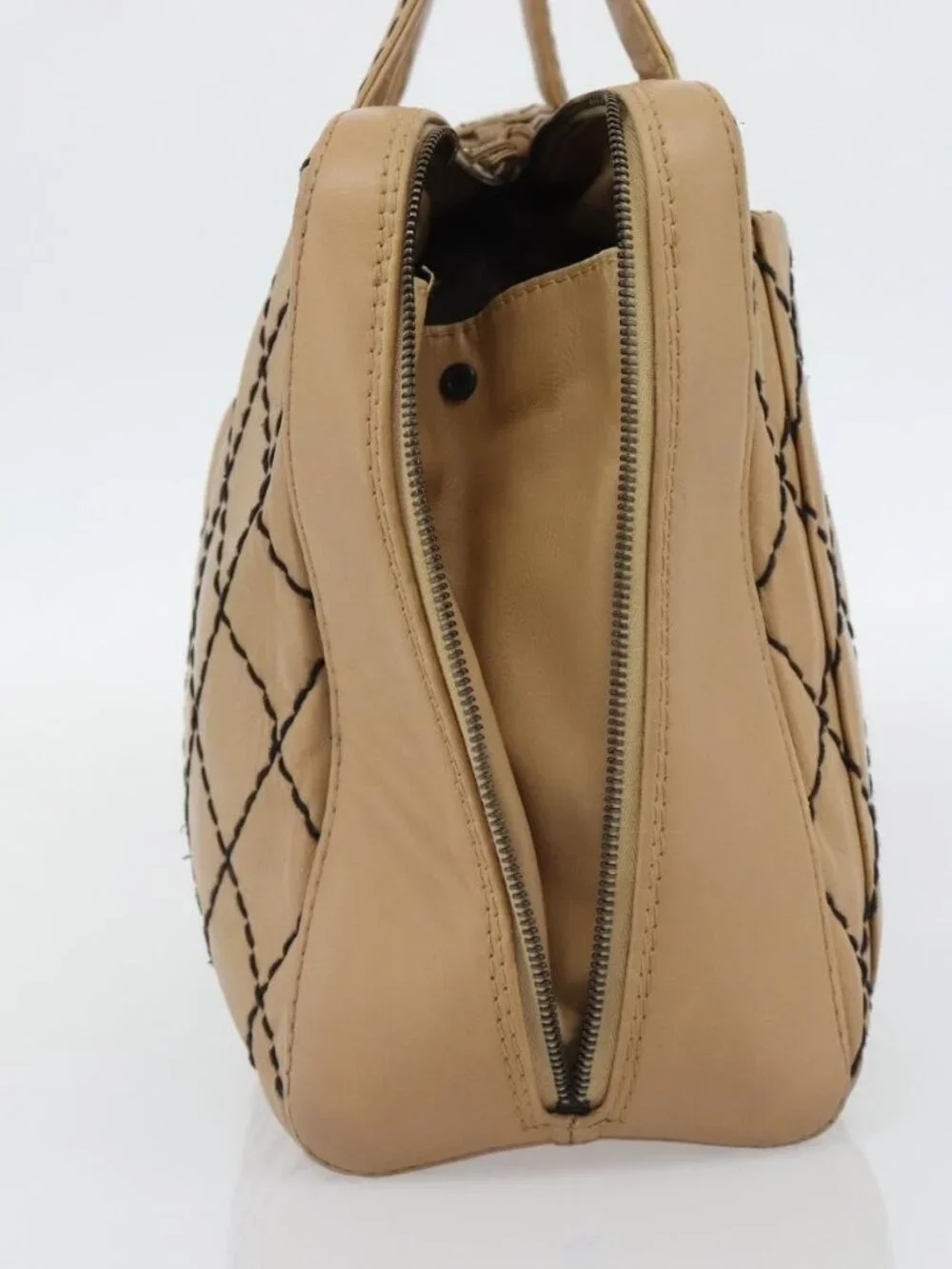 CHANEL Wild Stitch Tote Bag Leather Beige CC Auth 180632